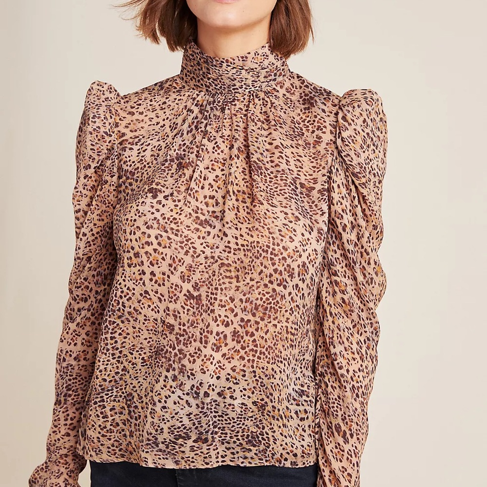 ML Monique Lhuillier Ruched Leopard Blouse - Picture 4 of 9